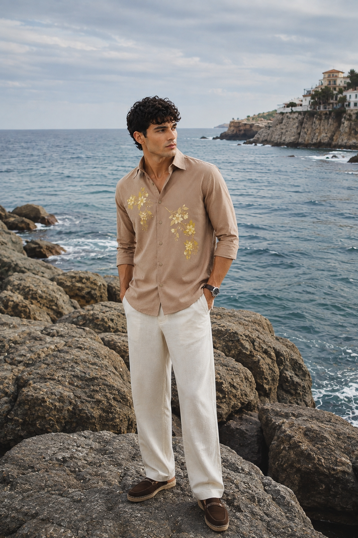 Unrefined Beauty Brown Printed Linen Shirt