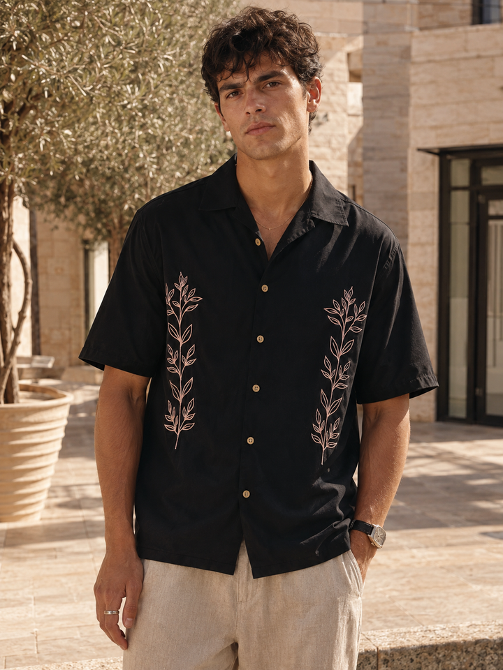 Root : Embroidery Black Shirt