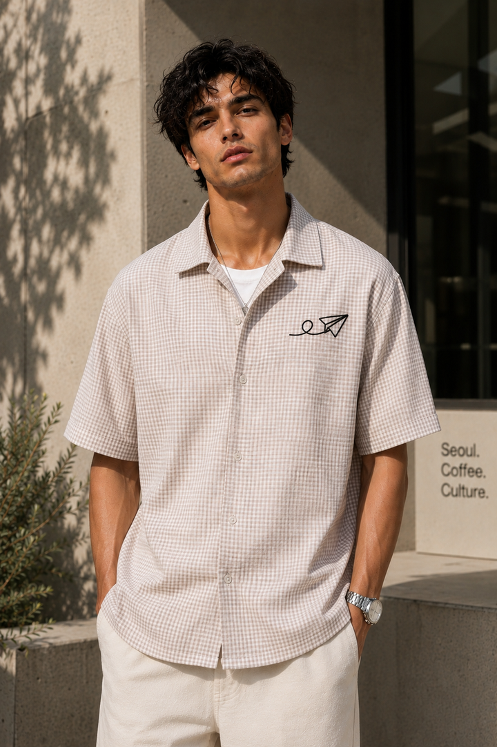 Plaid: Paper Plane Embroidery Shirt