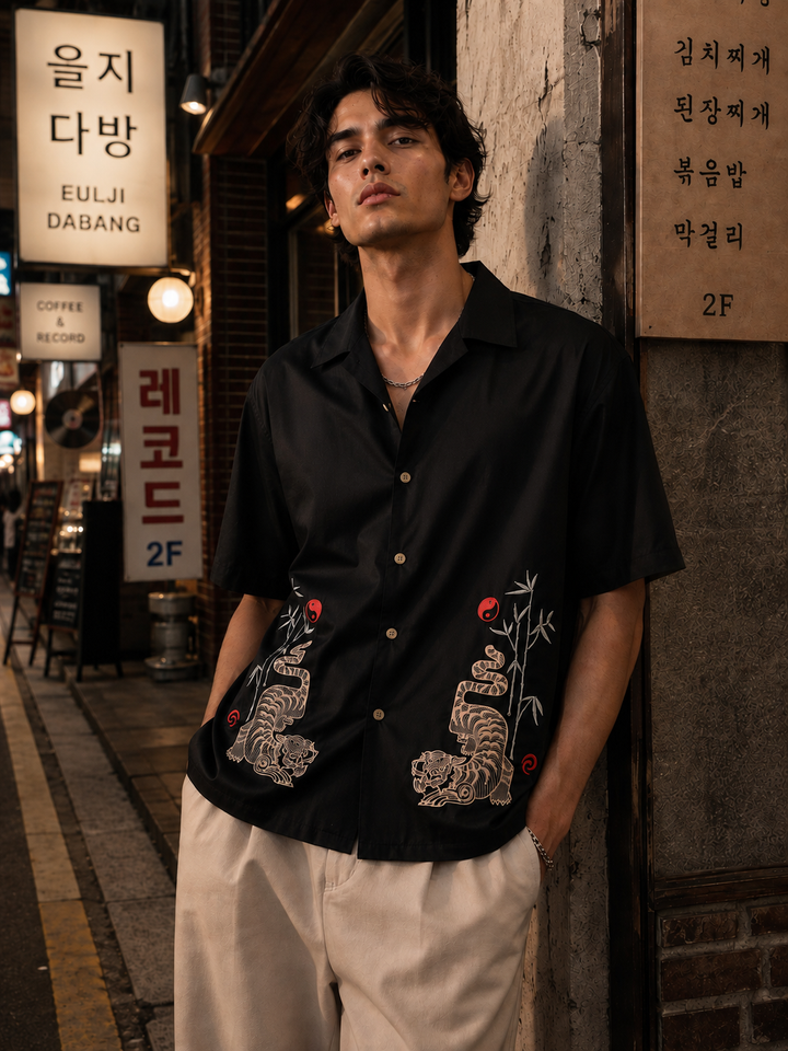 Wild: Embroidery Black Oversized Shirt