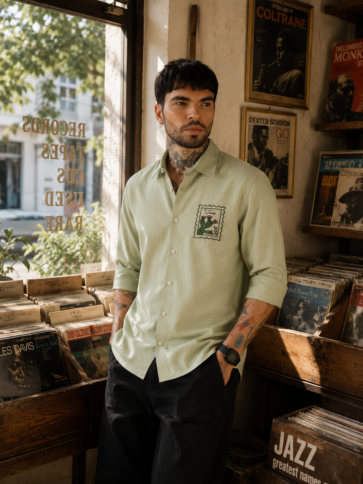 Texas: Embroidery Light Green Shirt