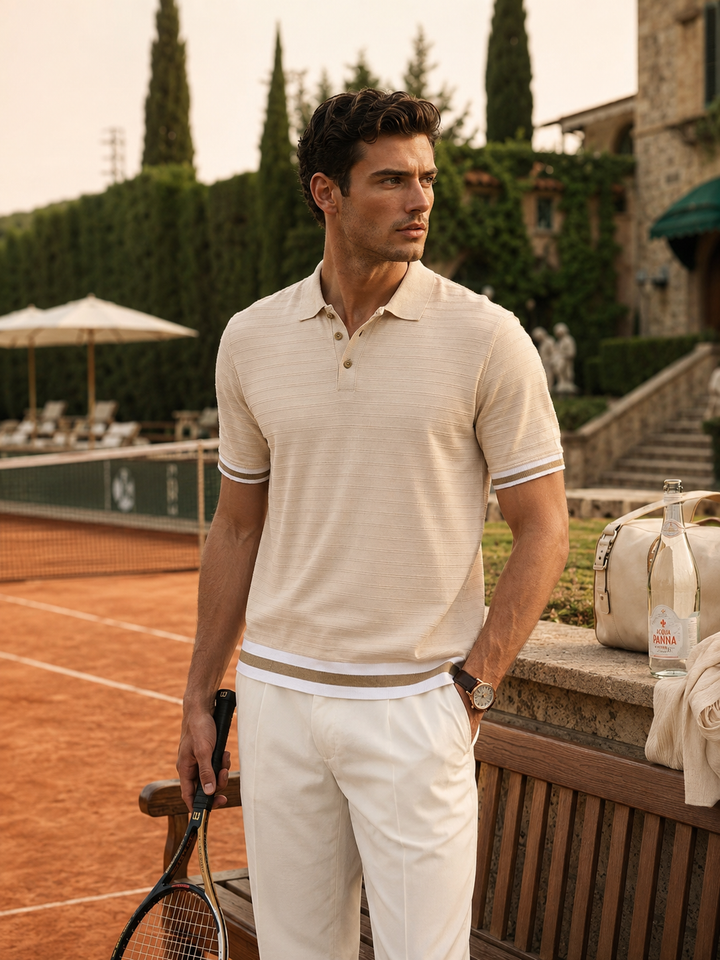 Classic Ochre Stripes Textured Polo