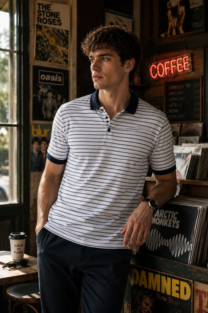 Black & White Stripes Polo T-shirt