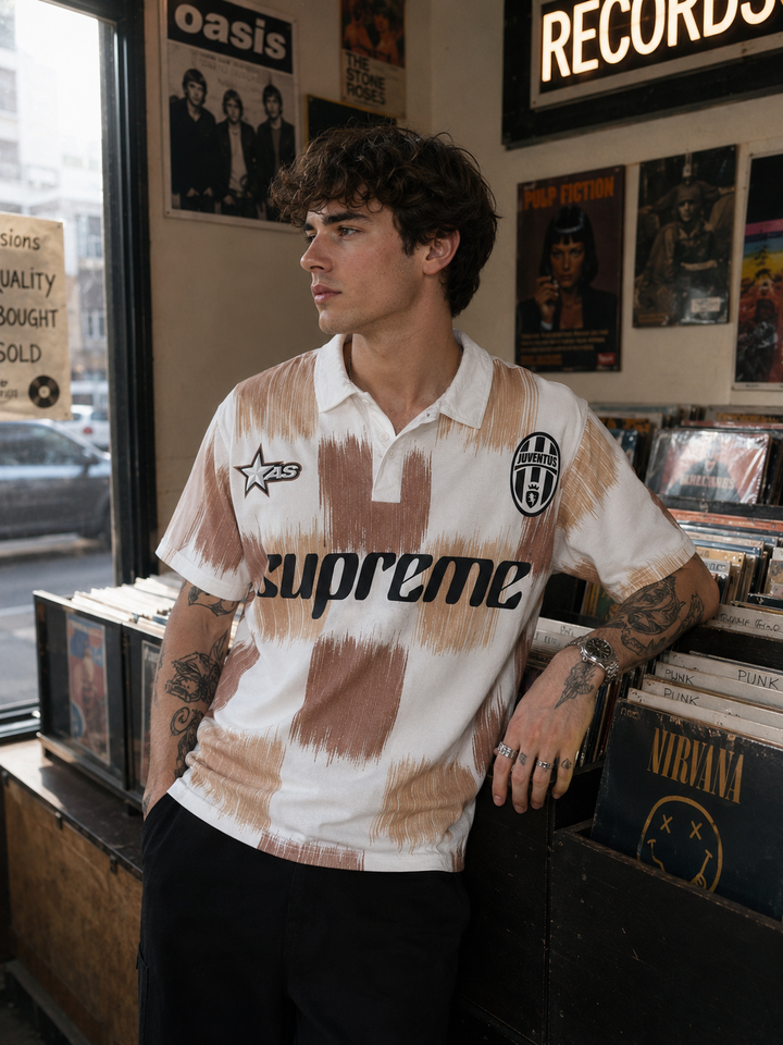 Brown Scribble: Oversized Polo Shirt