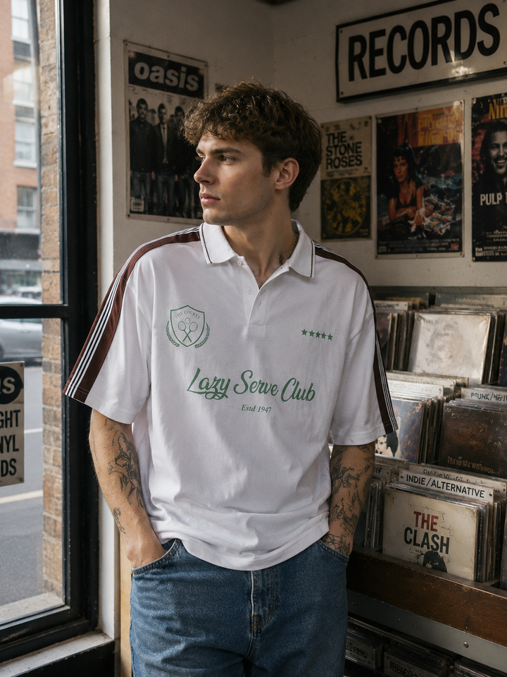 Lazy Serve Club White Oversized Polo Shirt