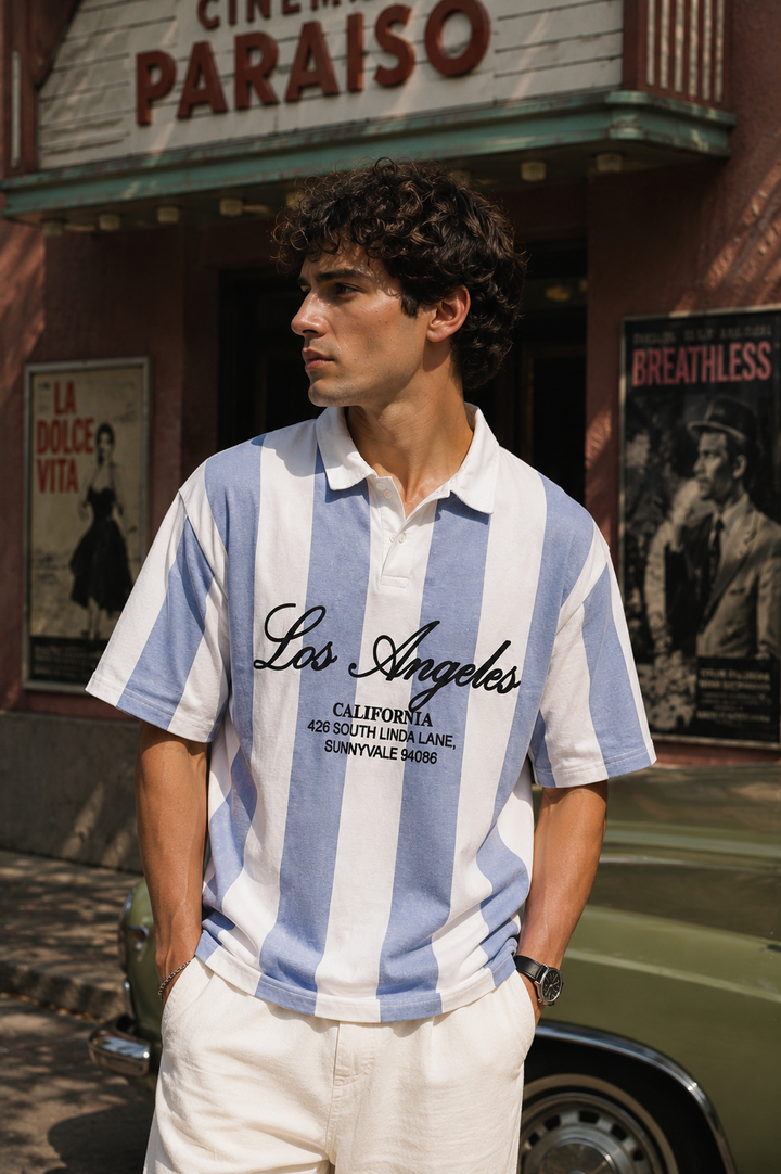 Los Angeles: Oversized Stripes Polo Shirt