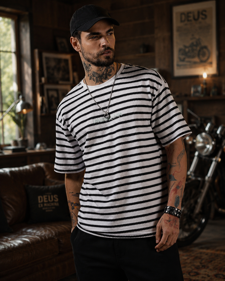 Stripes: Embroidery Oversized T-Shirt