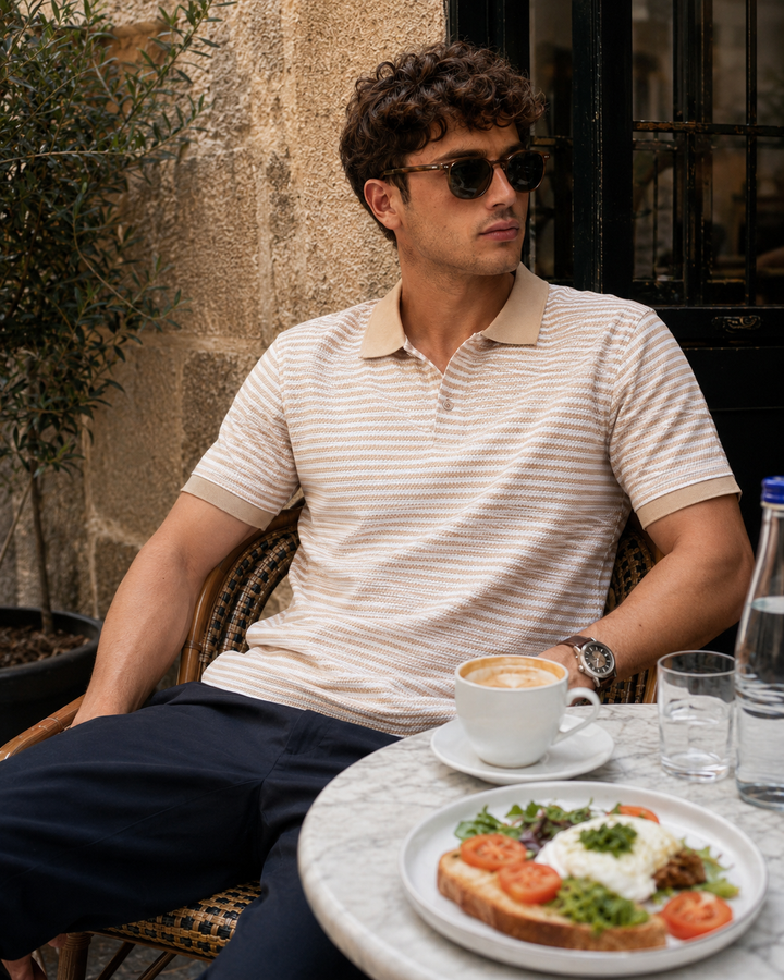 Cream Stripes Polo T-shirt