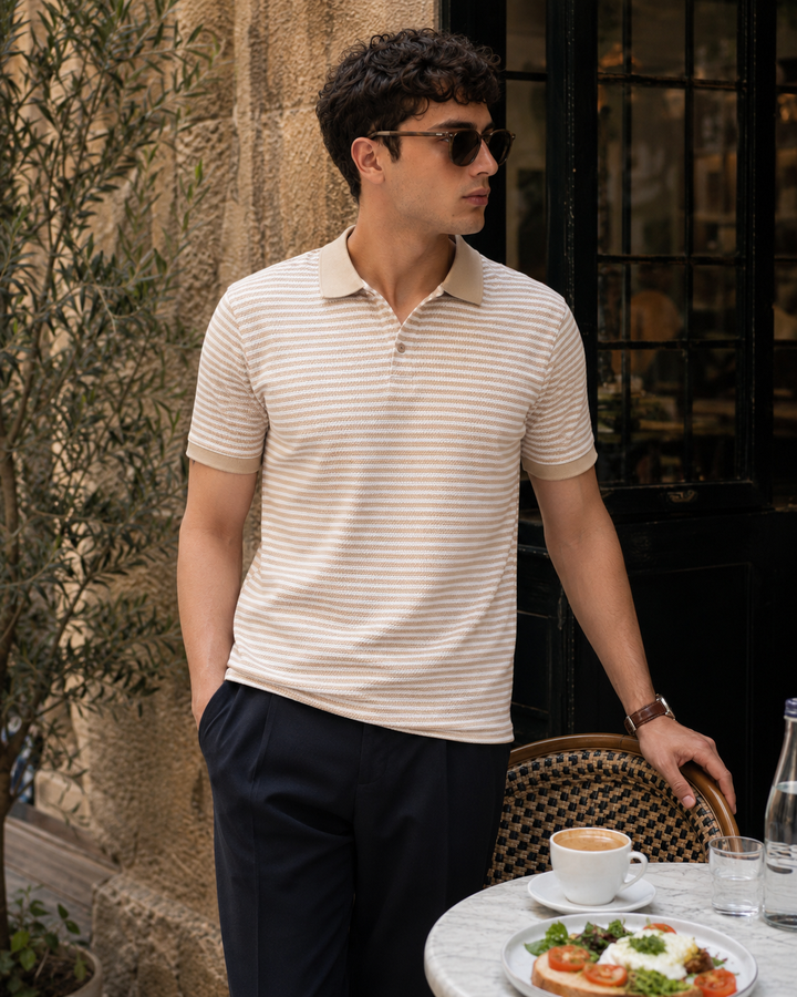 Cream Stripes Polo T-shirt