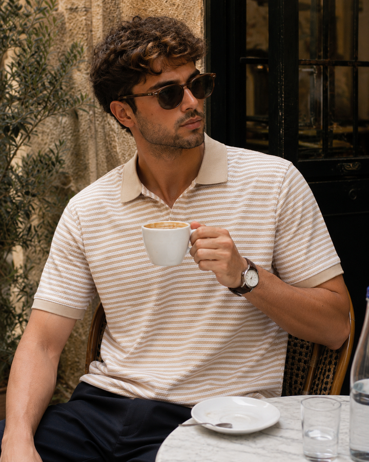 Cream Stripes Polo T-shirt