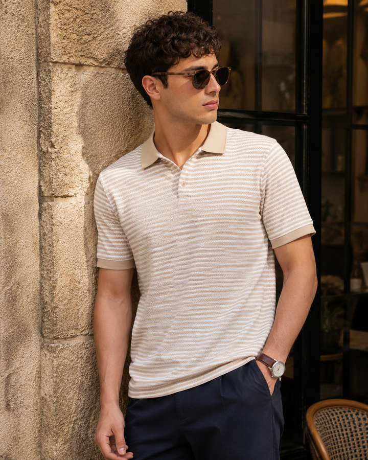 Cream Stripes Polo T-shirt