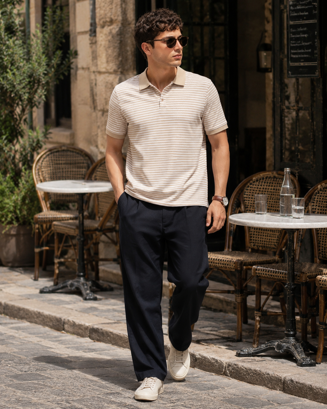 Cream Stripes Polo T-shirt