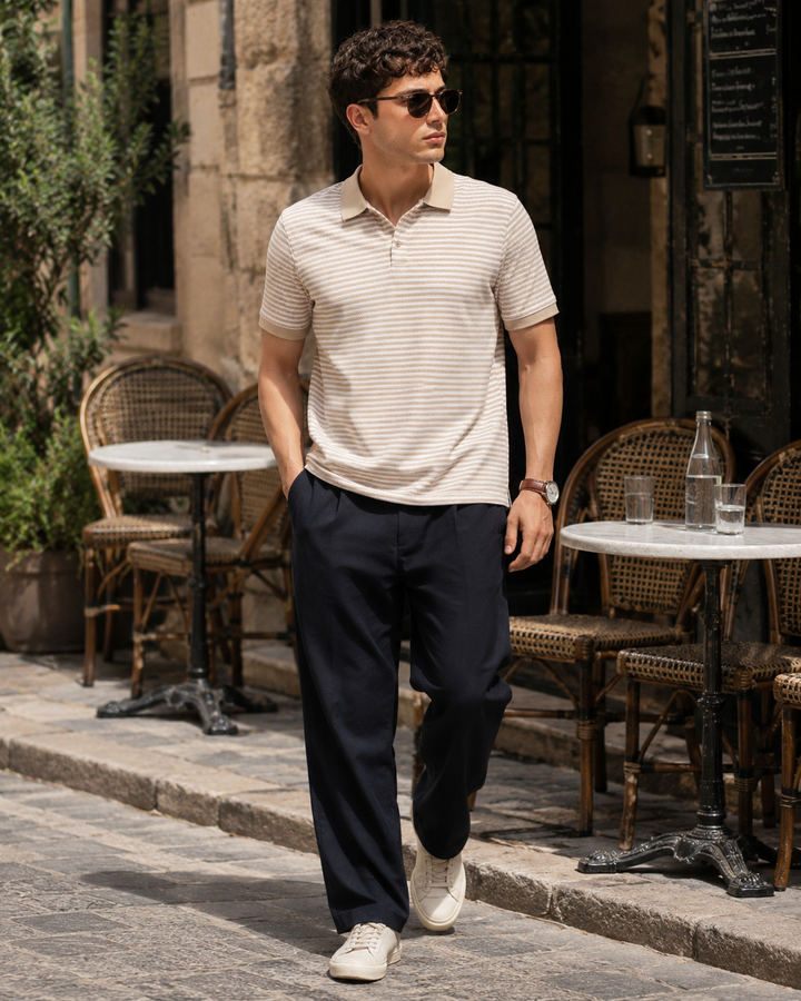 Cream Stripes Polo T-shirt