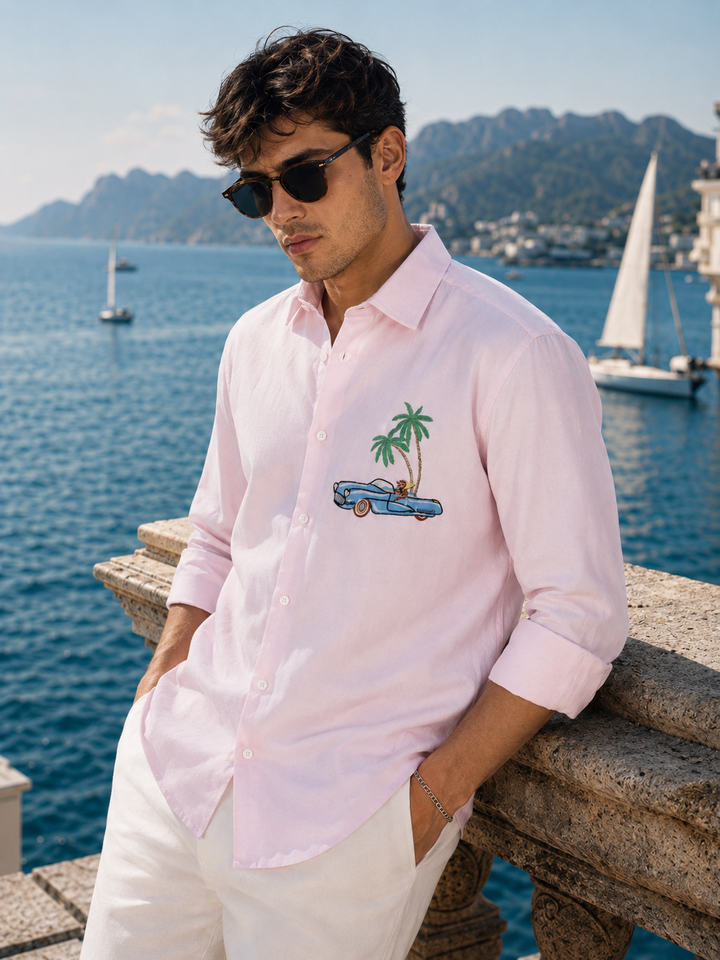 Motorist Leopard: Pink Embroidery Shirt