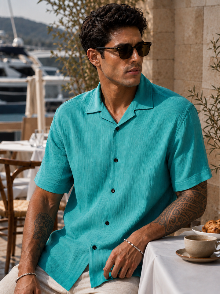 Green Crepe Cuban Shirt