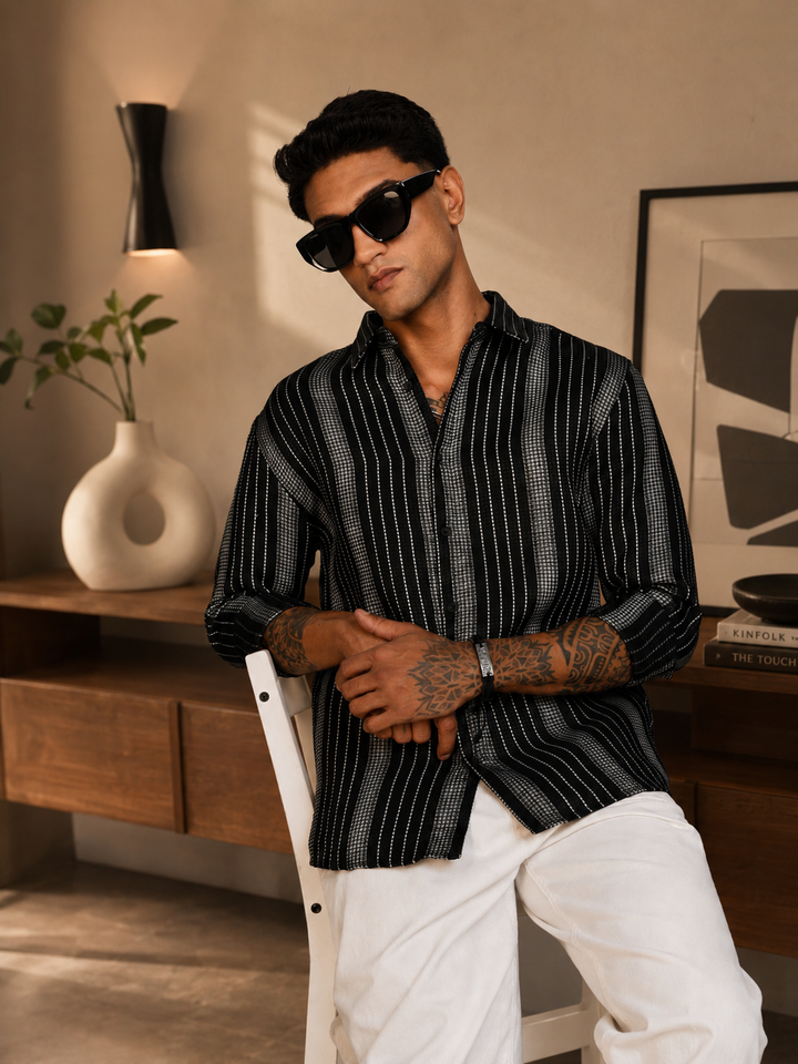Stripes: Black Textured Fabric shirt
