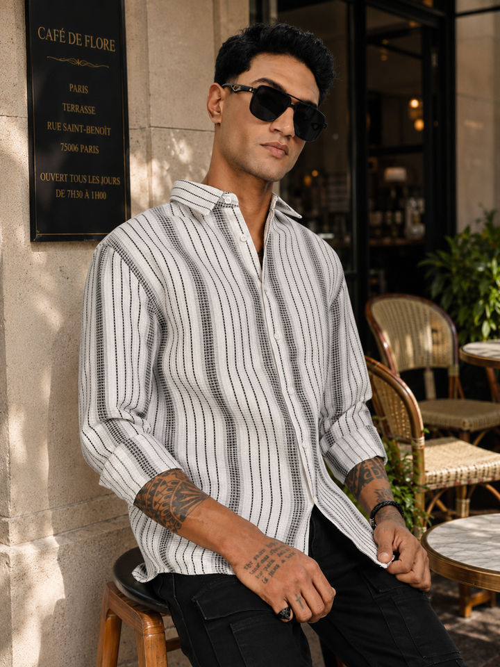 Stripes: Grey Textured Fabric shirt