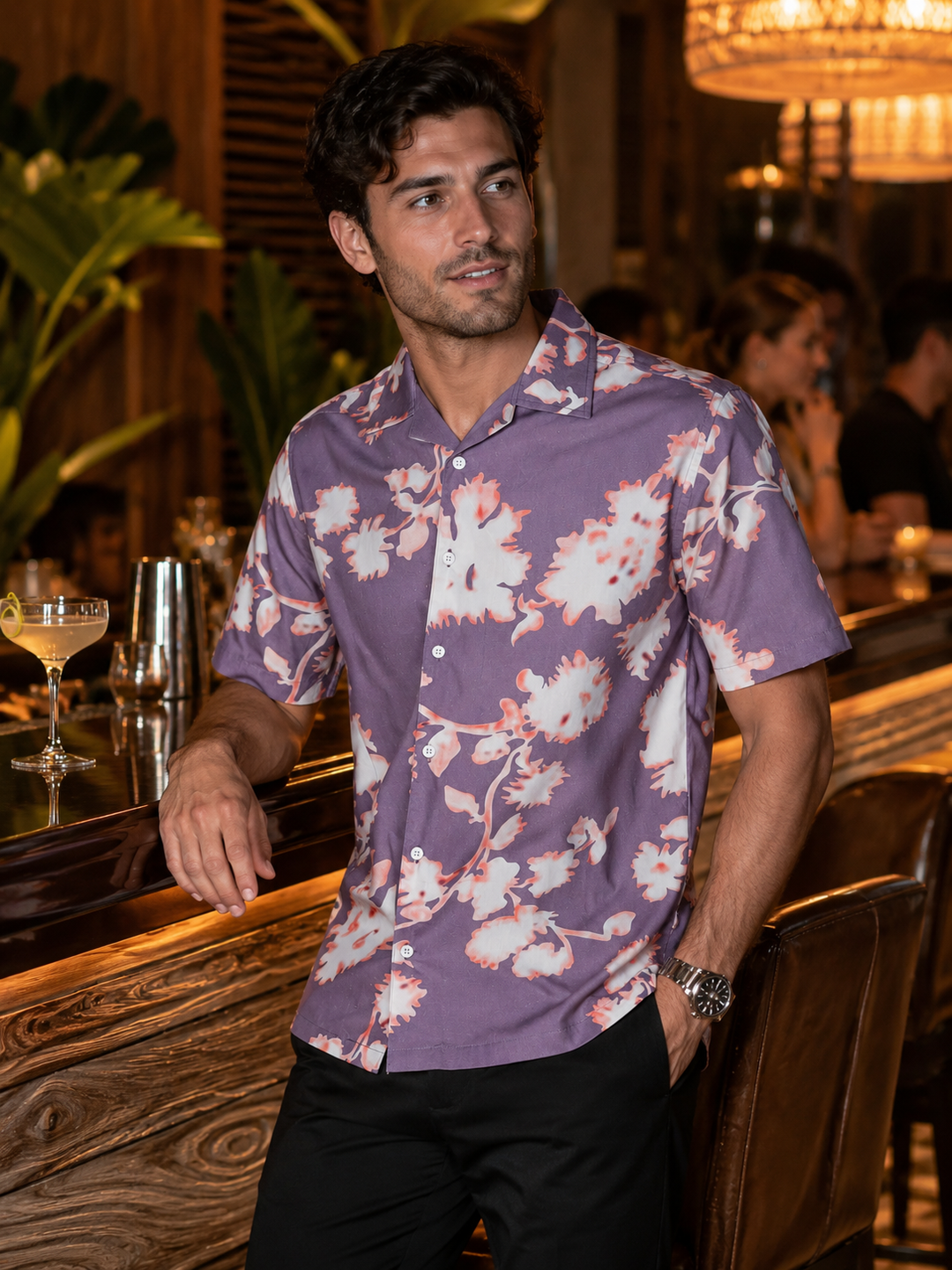 Lilac Floral Cuban Shirt