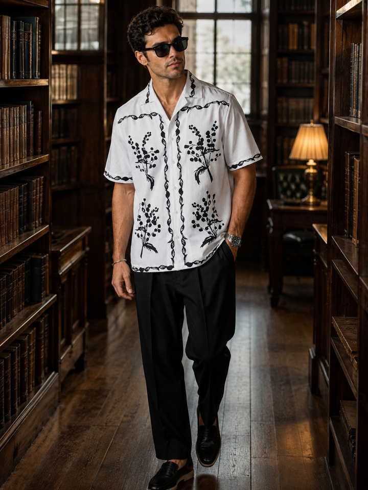 Monochrome Floral Cuban shirt