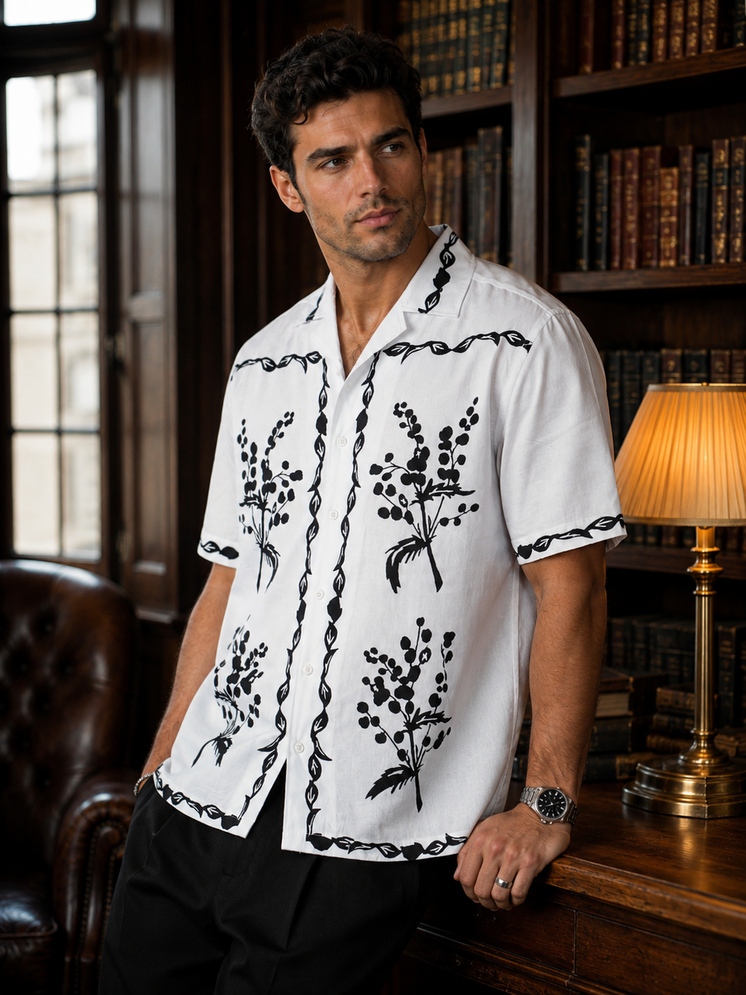 Monochrome Floral Cuban shirt