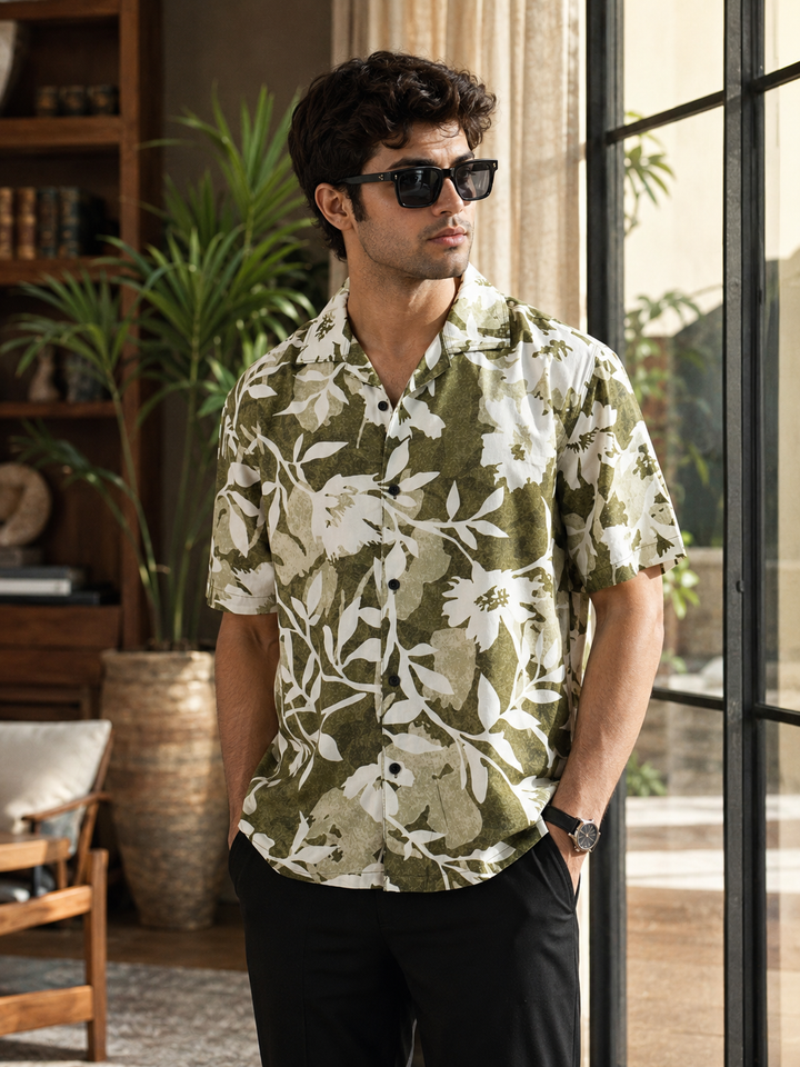 Sage Flower Cuban Shirt