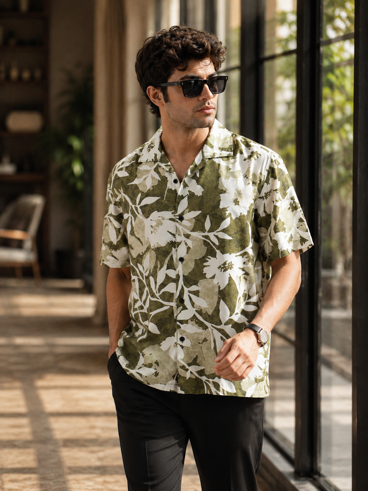 Sage Flower Cuban Shirt