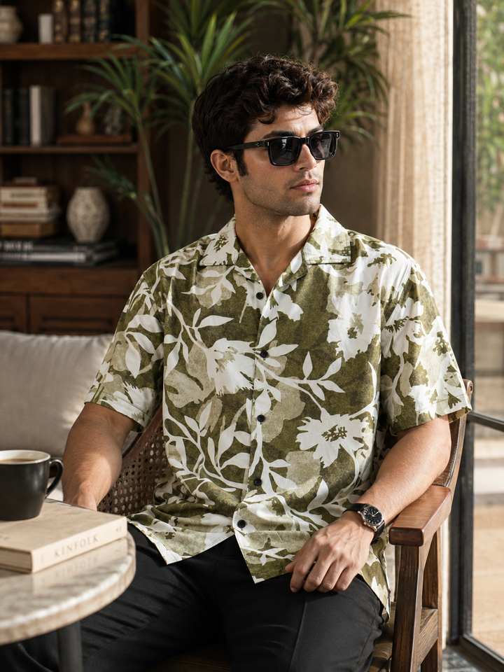 Sage Flower Cuban Shirt