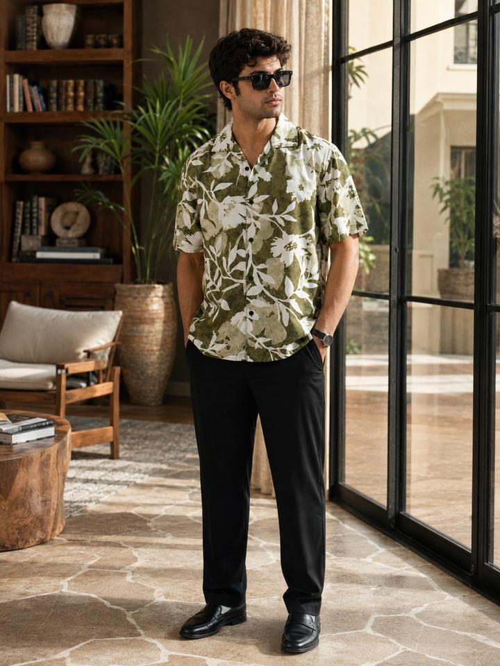 Sage Flower Cuban Shirt