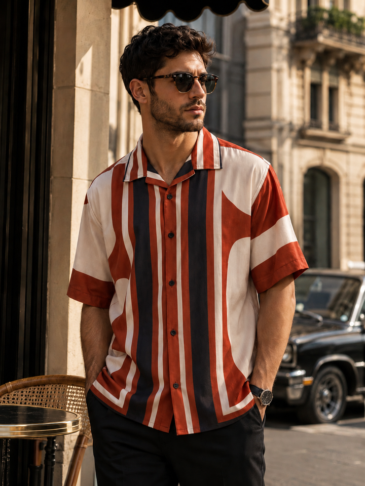 Classic: Abstract Printed Red Cuban Shirt