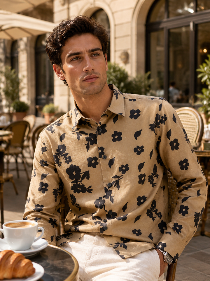 Textured Fabric Beige Floral Shirt