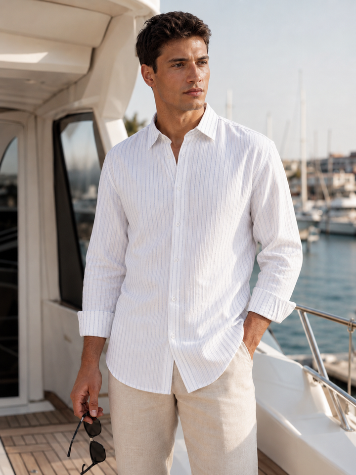 Self Striped White Shirt