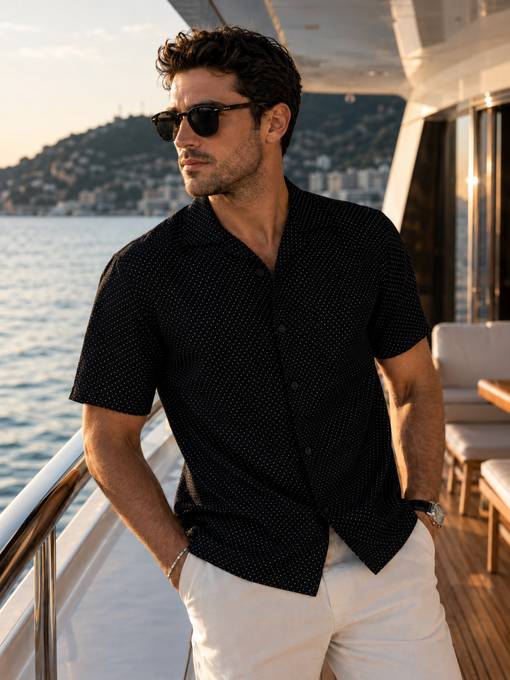Black Polka Cuban Shirt