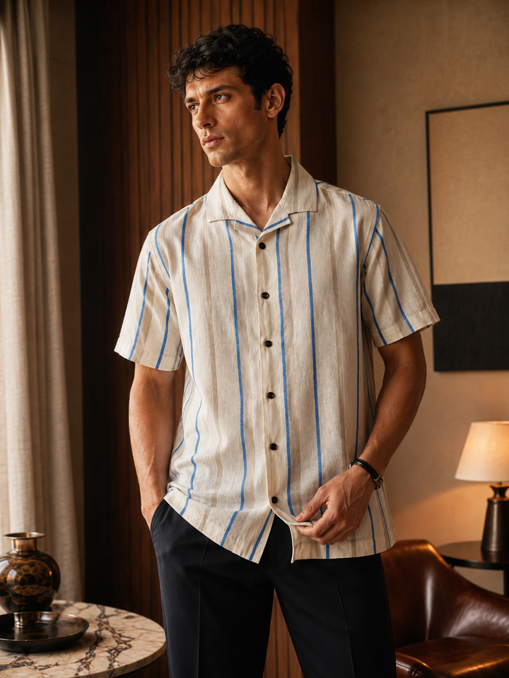 Linen Streaks Cuban Shirt
