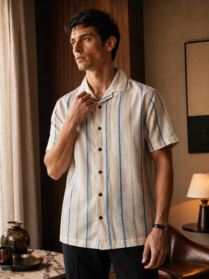 Linen Streaks Cuban Shirt