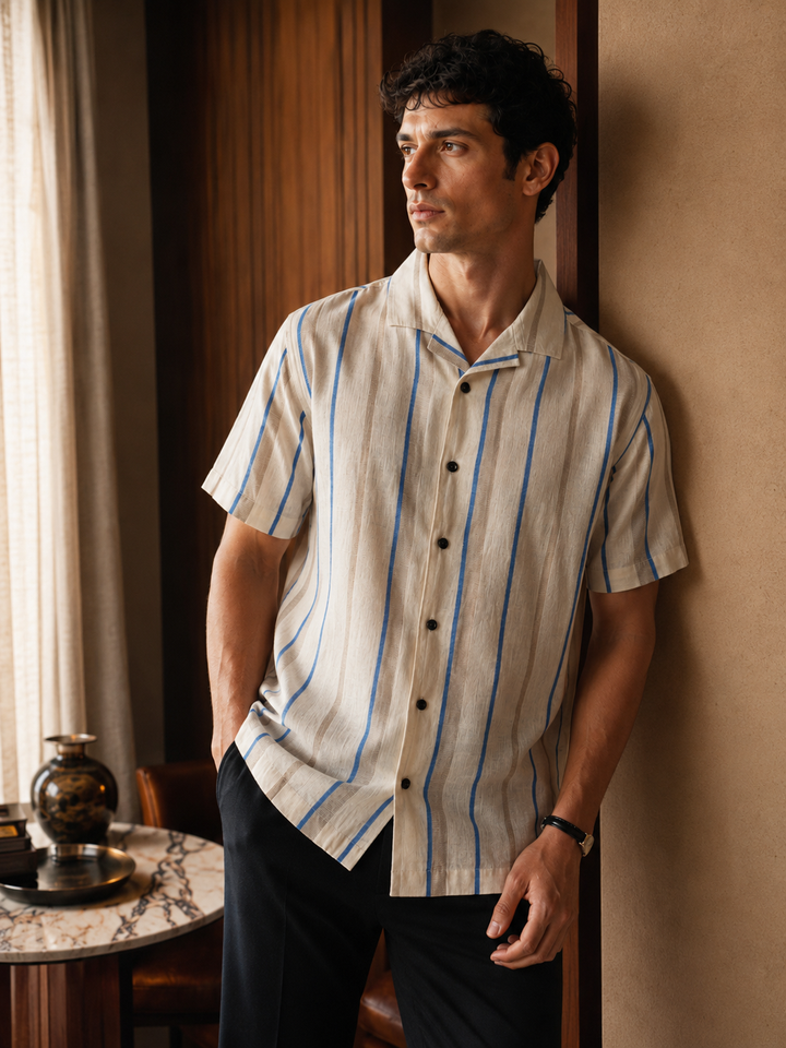 Linen Streaks Cuban Shirt