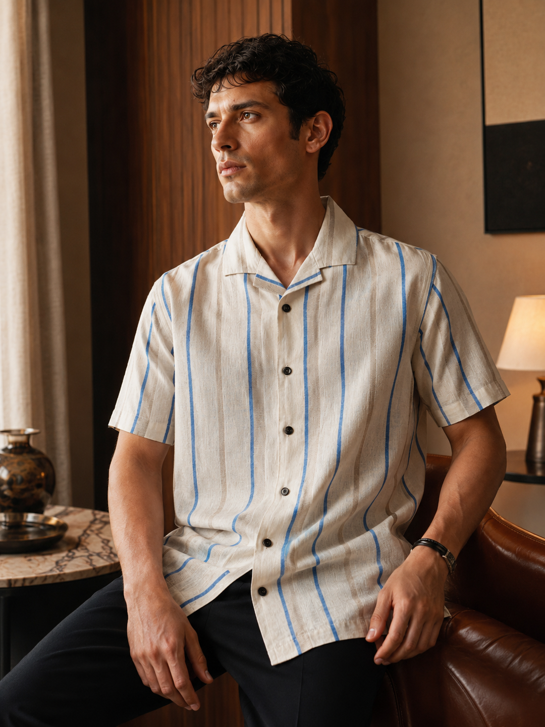 Linen Streaks Cuban Shirt