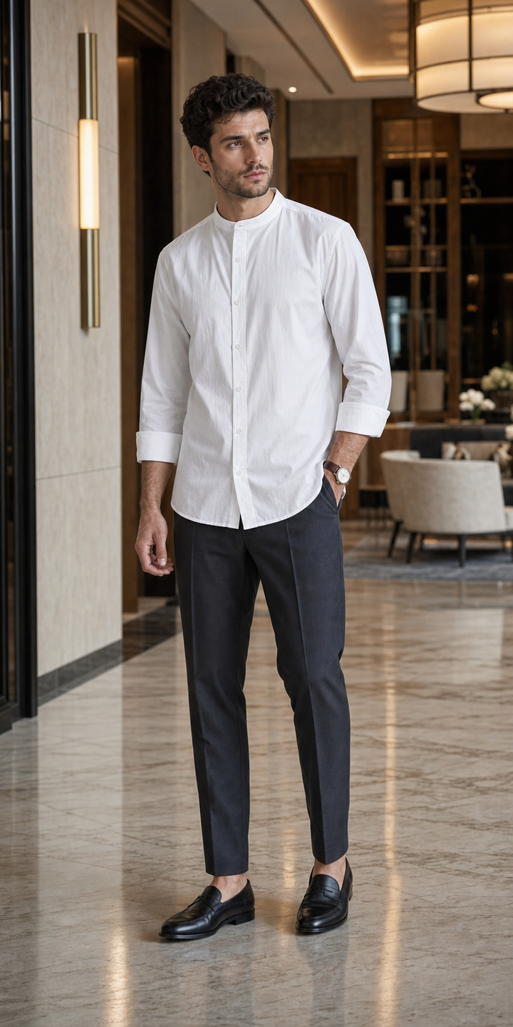 Mandarin Collar White Shirt
