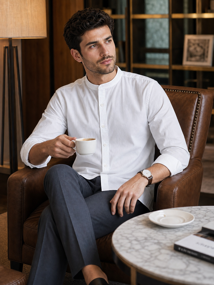 Mandarin Collar White Shirt