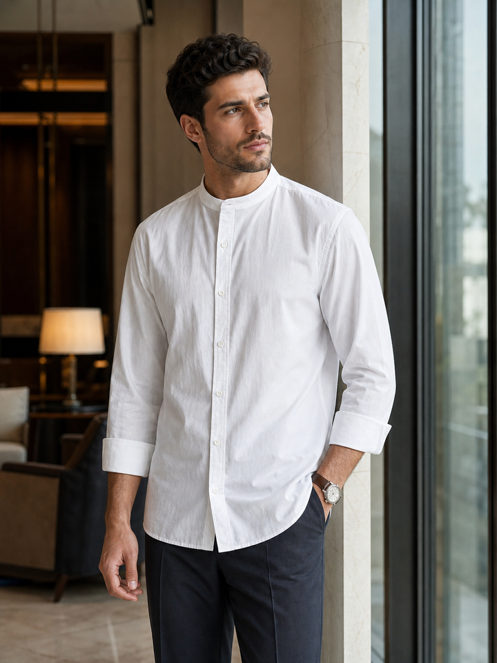 Mandarin Collar White Shirt