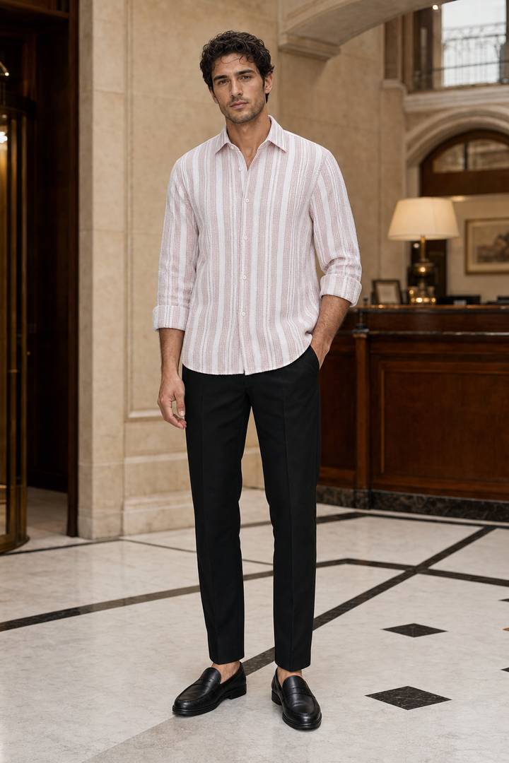 Stripes: Pink Textured Fabric Shirt