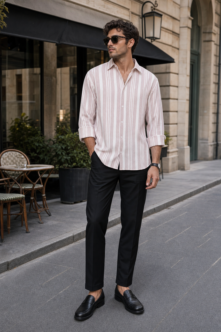 Stripes: Pink Textured Fabric Shirt