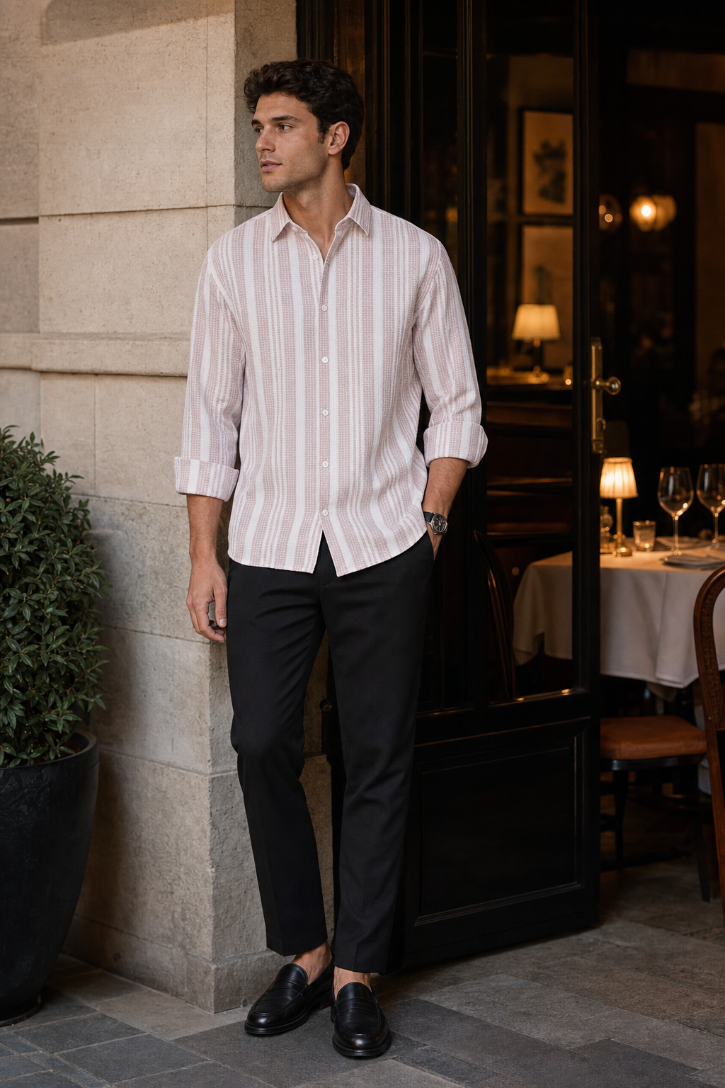 Stripes: Pink Textured Fabric Shirt