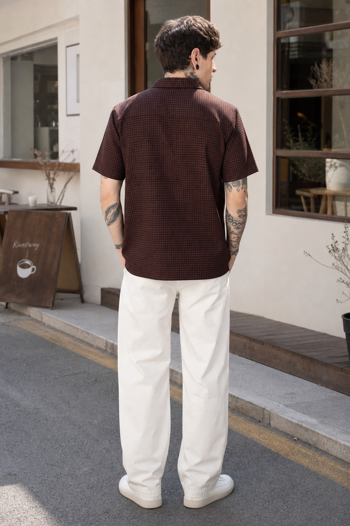 Gramophone: Embroidery Brown Cuban Shirt