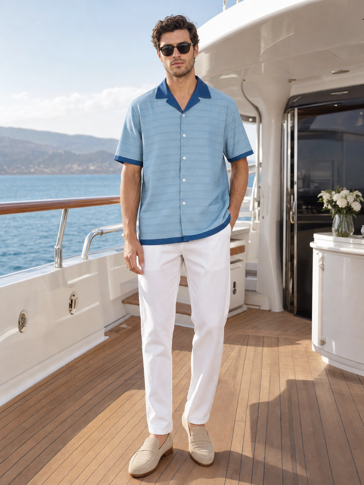 Textured Fabric: Royal Blue Cuban Shirt