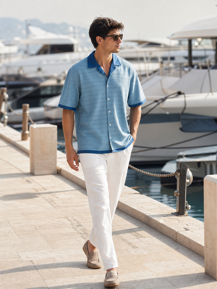 Textured Fabric: Royal Blue Cuban Shirt