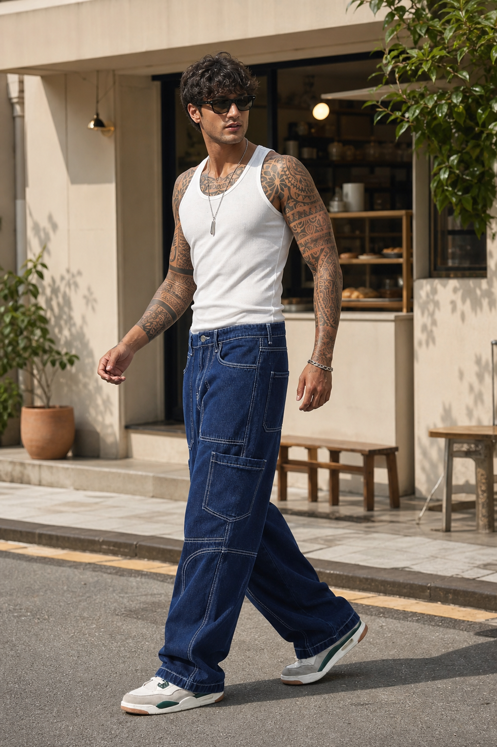 Denims: Blue Baggy Cargo Pant