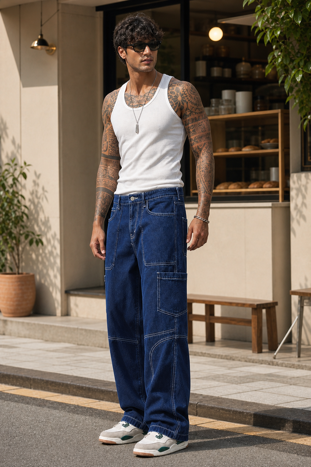 Denims: Blue Baggy Cargo Pant