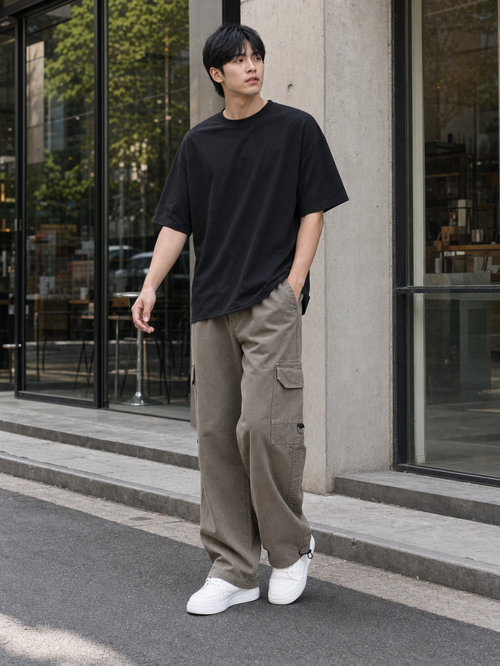 Originals: Textured Fabric Ochre Cargo Pants