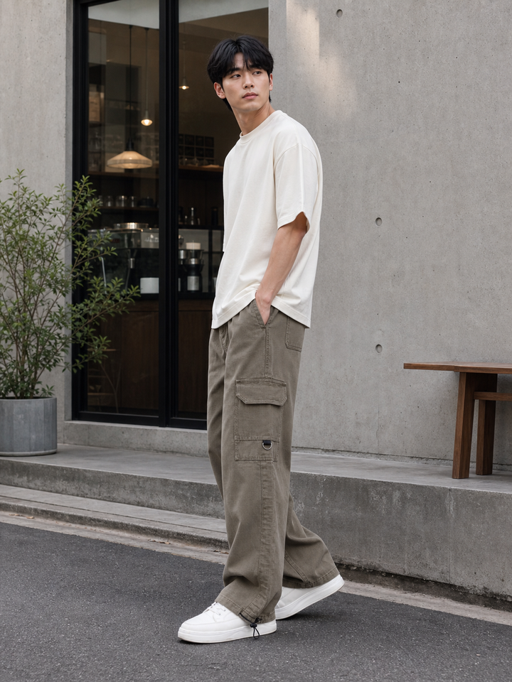 Originals: Textured Fabric Ochre Cargo Pants