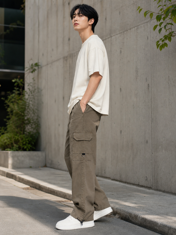 Originals: Textured Fabric Ochre Cargo Pants